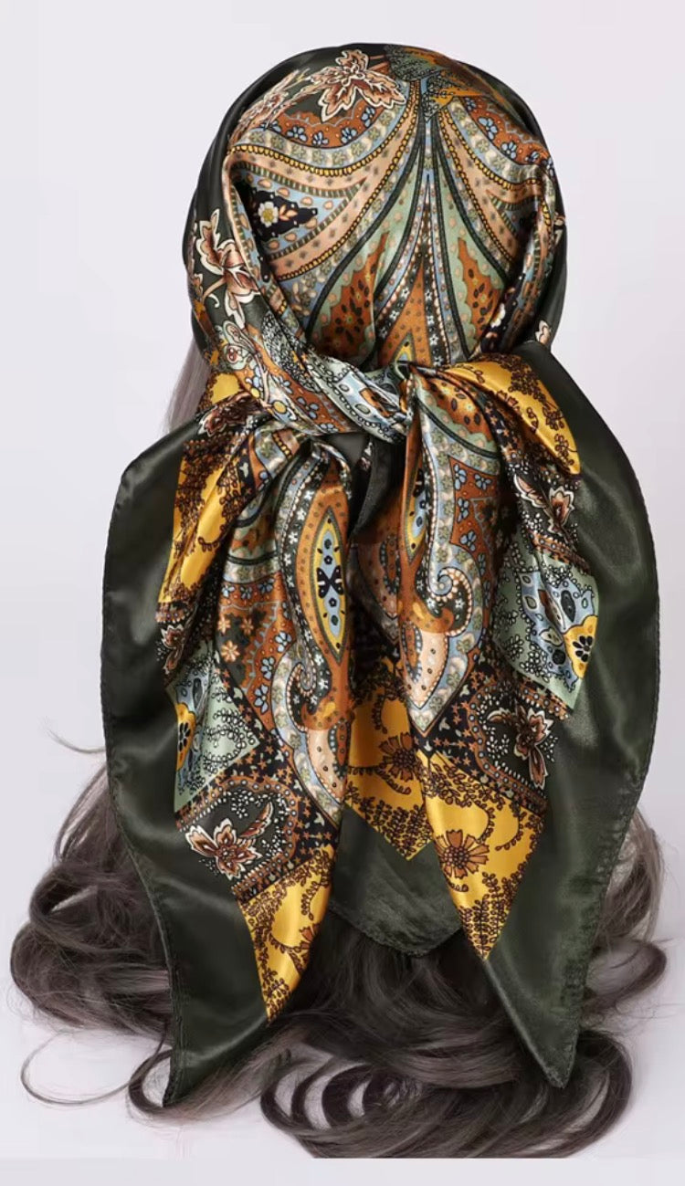 Paisley Satin Scarf - Scarves Black Camel and Cream – Ria Bleu