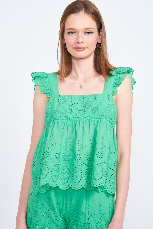 Eleanor Ruffle Sleeve Eyelet Top