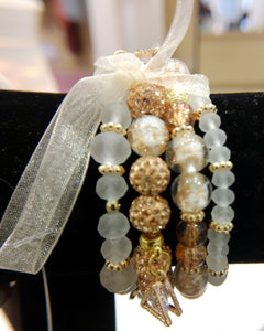 Victoria Handmade One Of A Kind Bracelet Set In Gold, Rose Gold  and Ivory Beaded Charm (Copy)