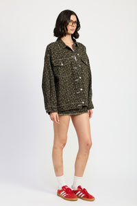 Oversized Denim Jean Jacket Animal Printed