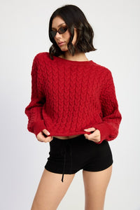 Cable Knit Cropped Sweater For Women