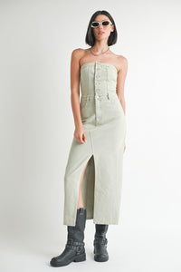 Tube Denim Jean Dress With Slit Button Up