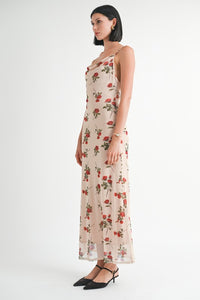 Woman wearing a floral dress on a white background