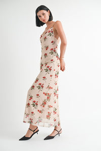 Woman wearing a floral dress on a white background