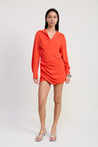 Mini Long Sleeve Collared Wrap Dress