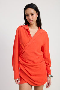 Mini Long Sleeve Collared Wrap Dress