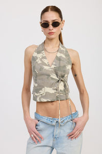 Wrapped Halter Neck Top Camouflage