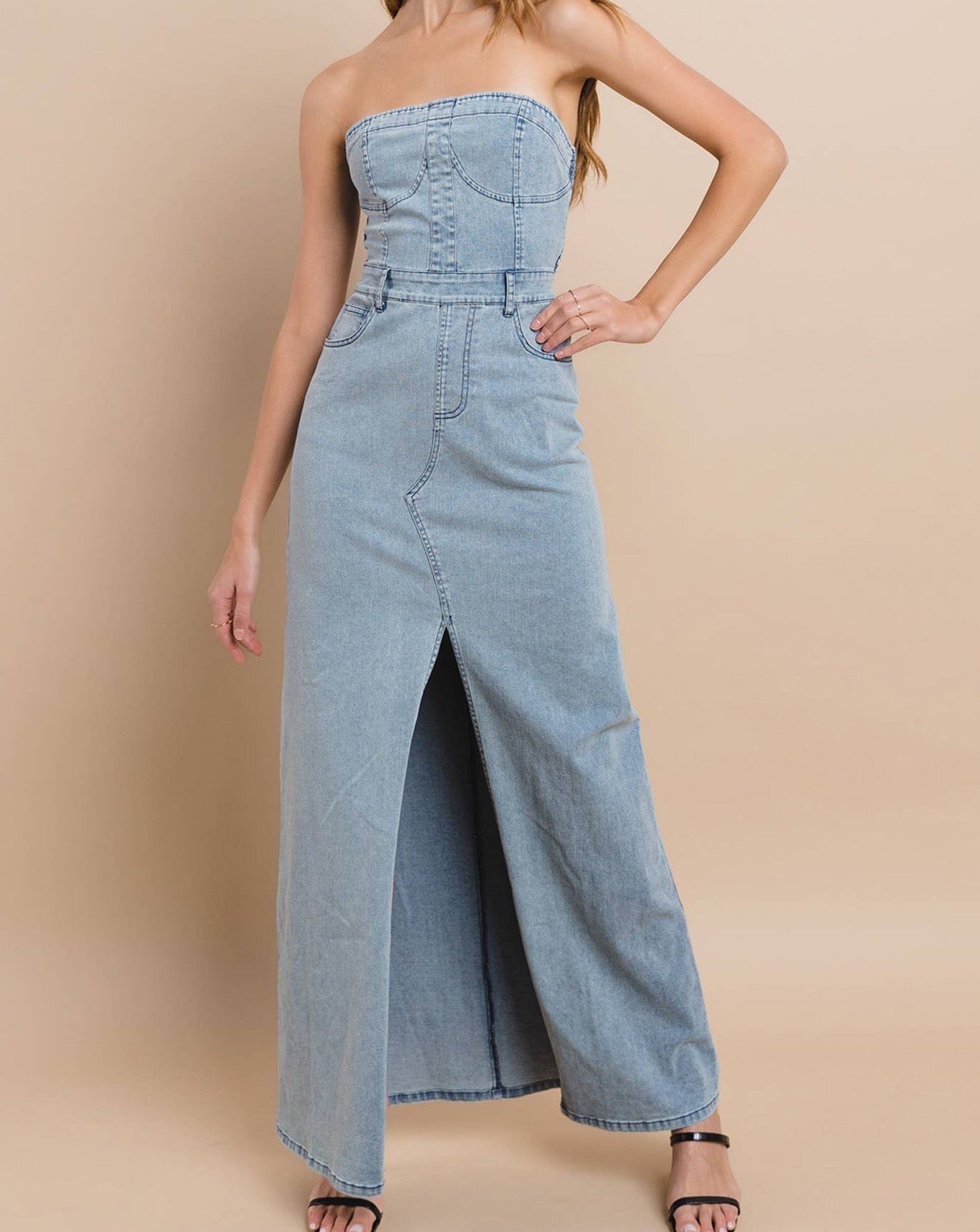 Tati Denim Jean Dress - Maxi Strapless