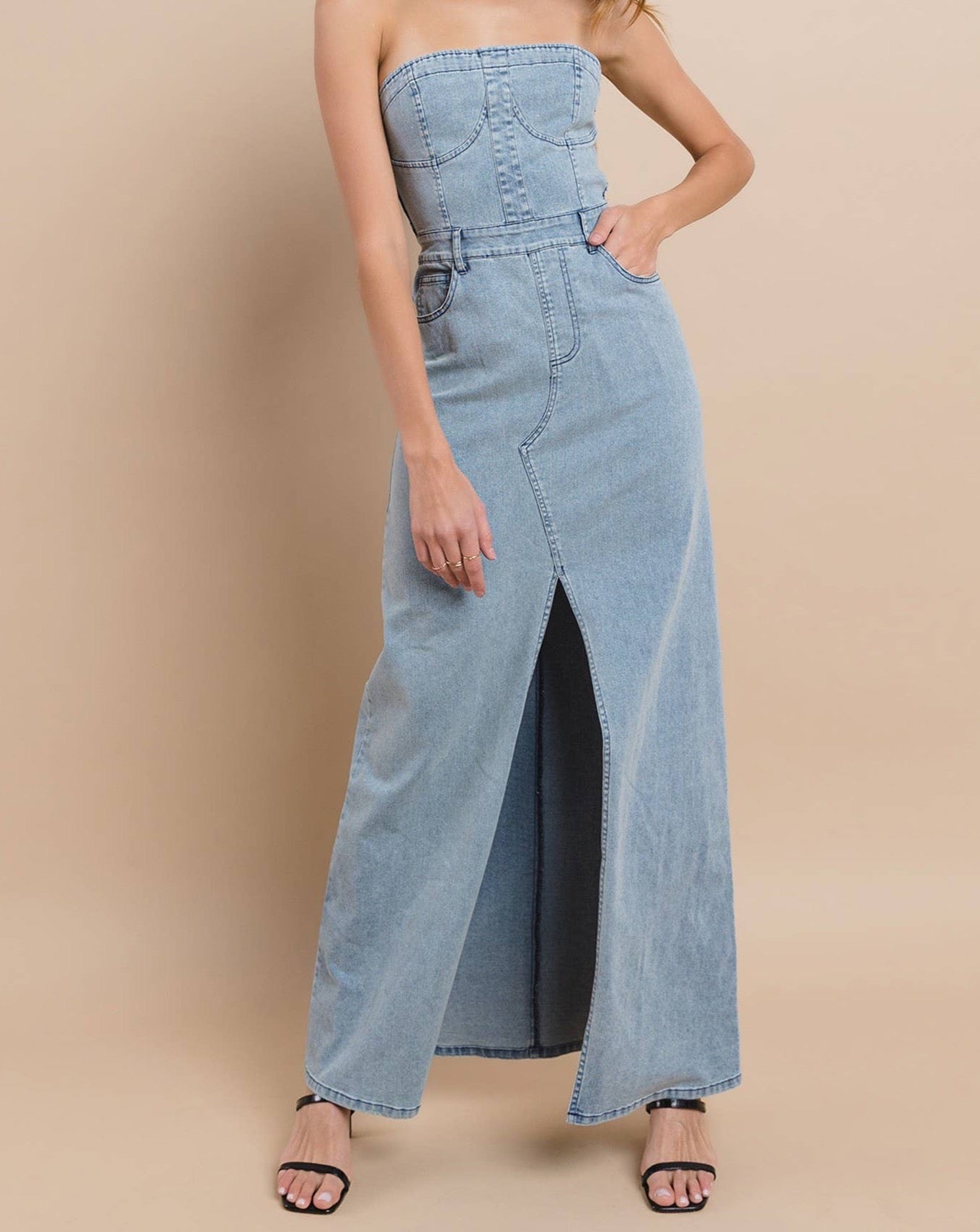 Tati Denim Jean Dress - Maxi Strapless