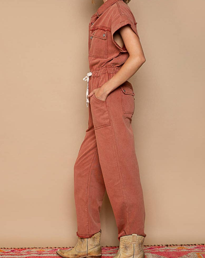 Sofia Short Sleeve Jumpsuit: BRICK LAST ONE!