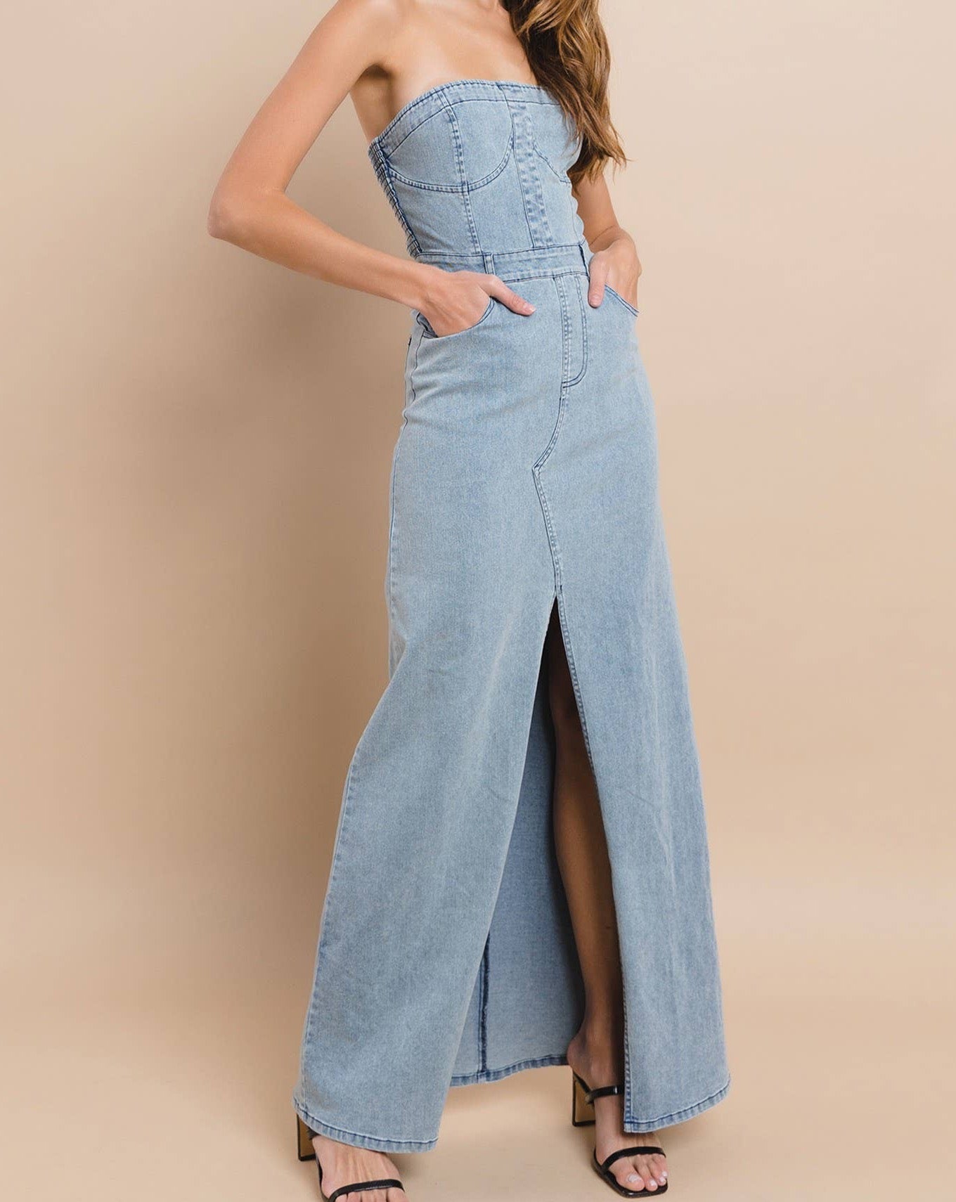 Tati Denim Jean Dress - Maxi Strapless