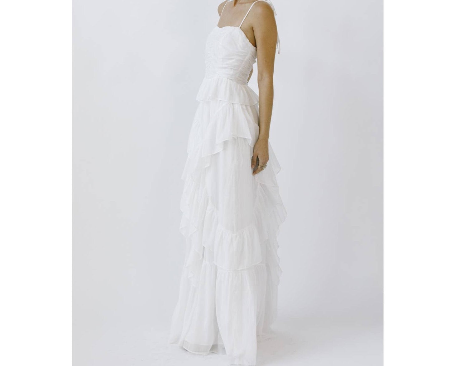 Raina Ruffled White Maxi Dress- LAST ONE!