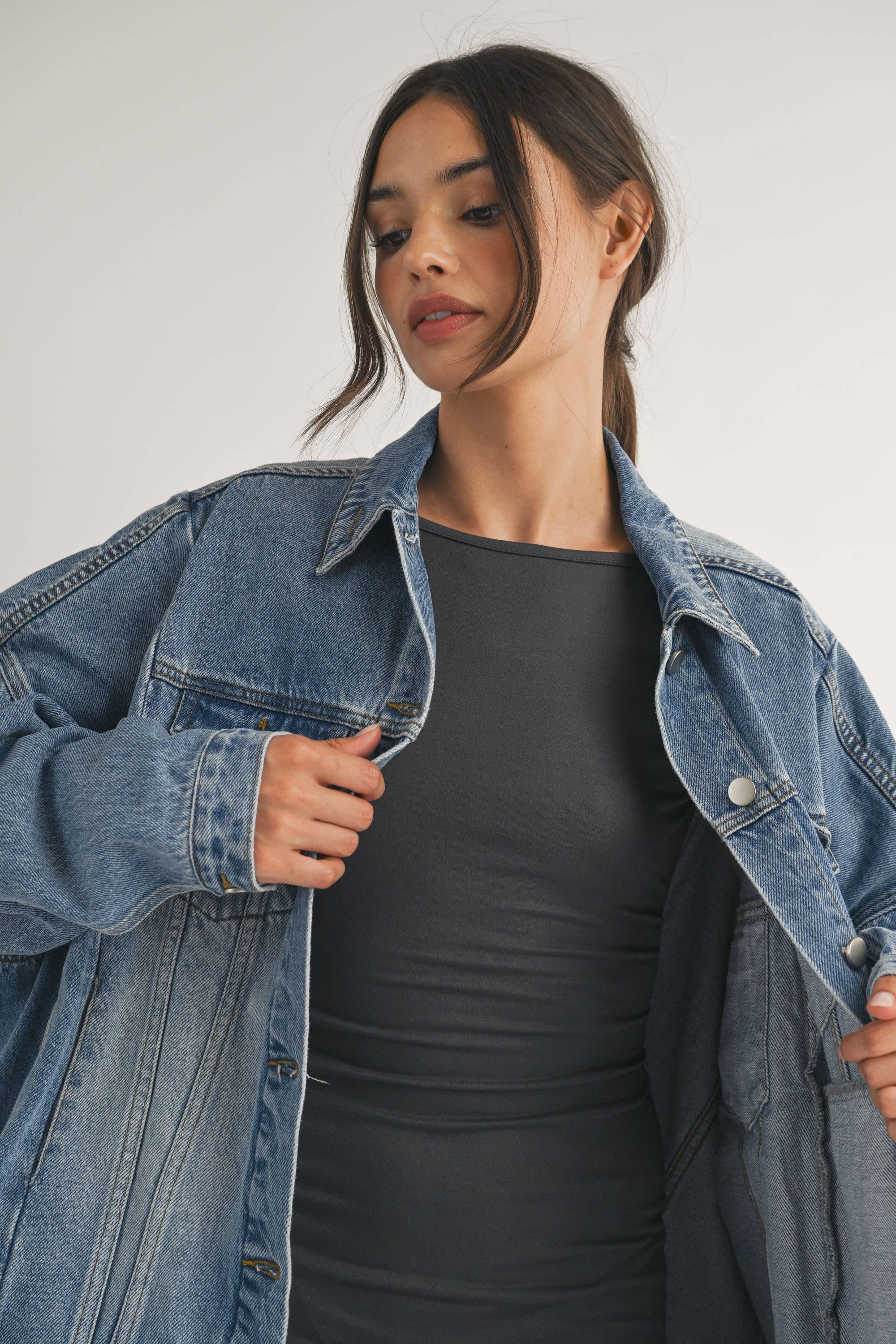 Jane Denim Jacket Oversized / Jean With Front Double Pocket ONLY 2 LEFT!