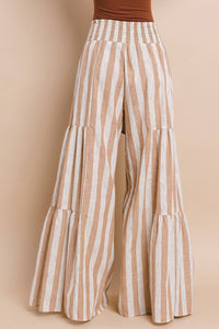 Striped Linen Palazzo Pants In Natural and Taupe