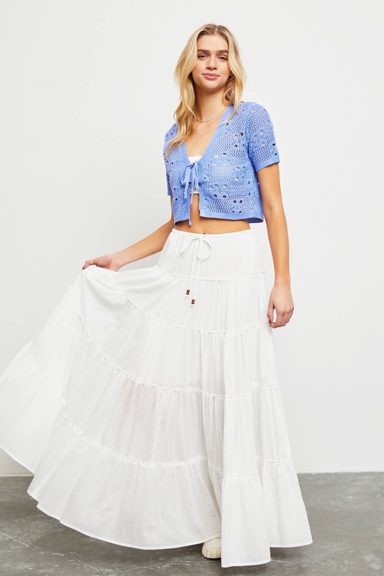 Lola Tiered Maxi Skirt: Off White