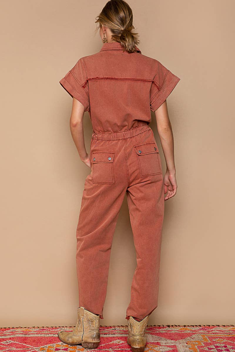 Sofia Short Sleeve Jumpsuit: BRICK LAST ONE!