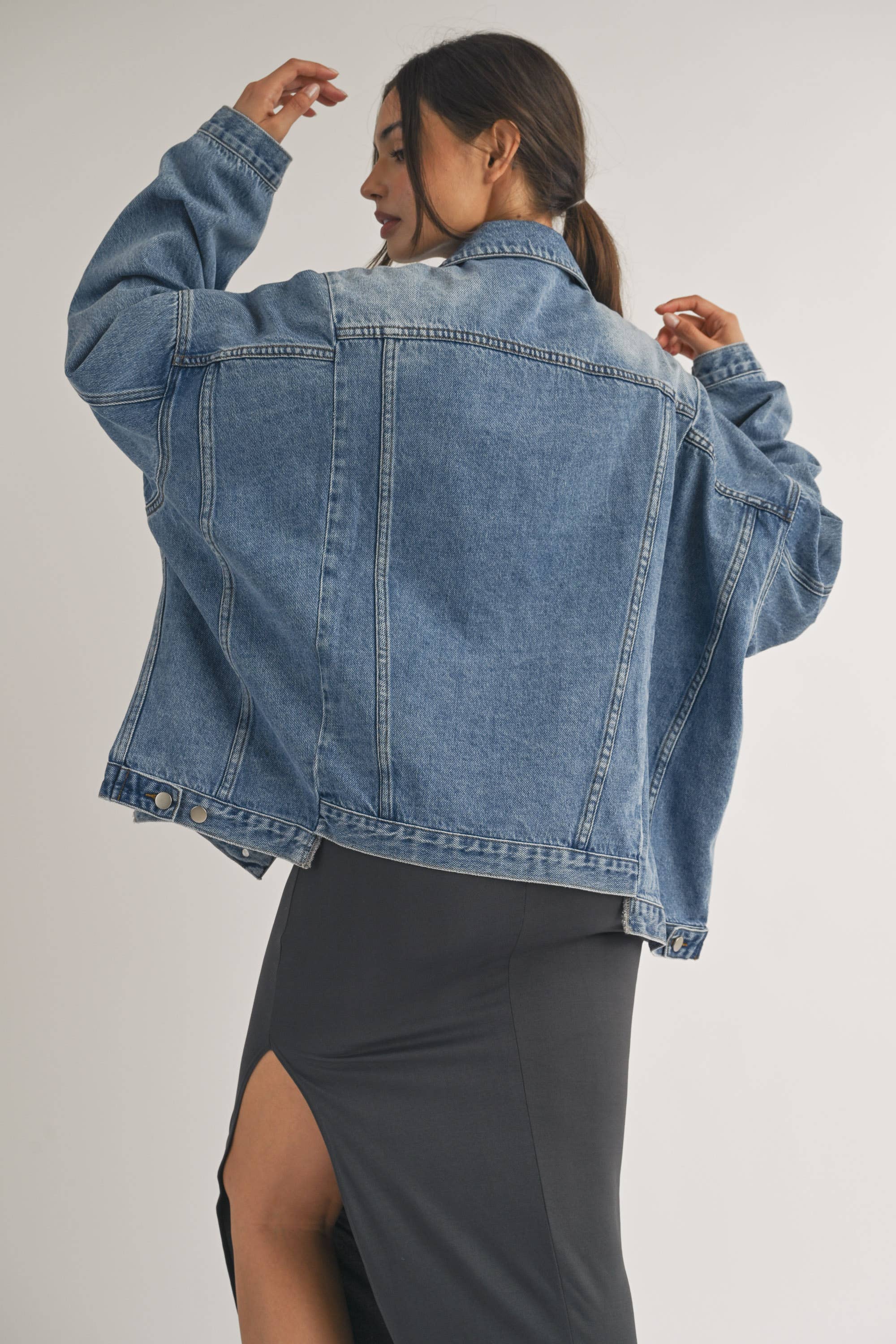 Jane Denim Jacket Oversized / Jean With Front Double Pocket ONLY 2 LEFT!