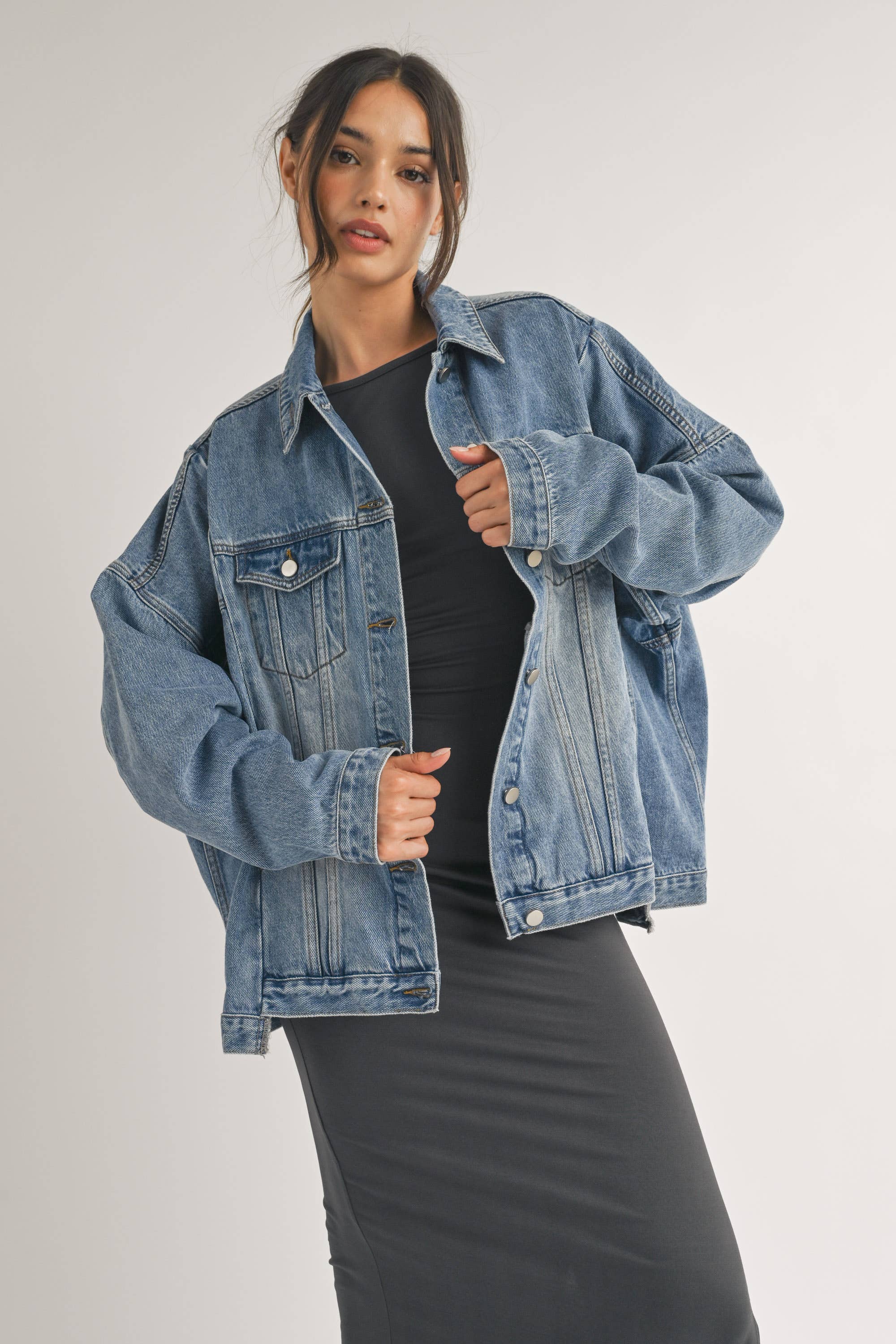 Jane Denim Jacket Oversized / Jean With Front Double Pocket ONLY 2 LEFT!