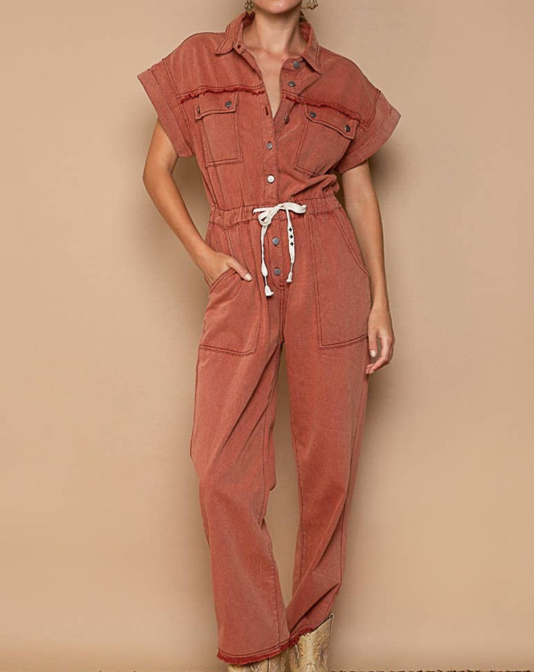 Sofia Short Sleeve Jumpsuit: BRICK LAST ONE!