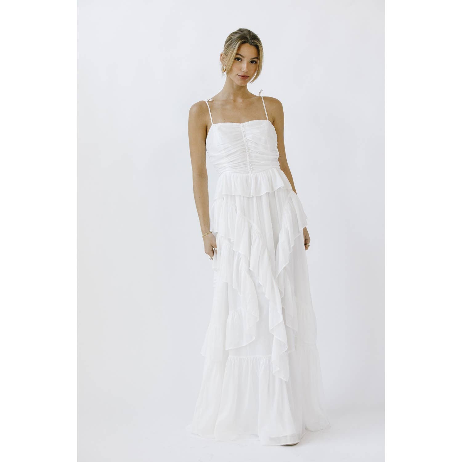 Raina Ruffled White Maxi Dress- LAST ONE!