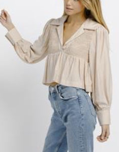 Beige Smocked Top By Storia
