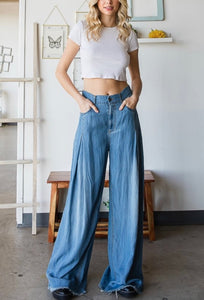 Pleat Wide Leg jeans. Denim Jean Pants By Oli & Hali