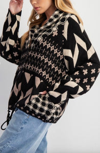 Contrast Sweater Pullover Ethnic Printed Knit 