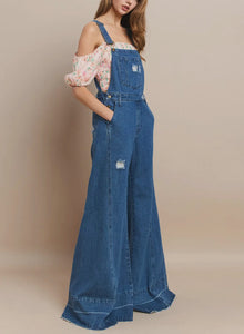 Wide Legged Distressed  Denim Overalls