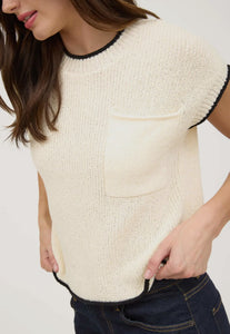 Crochet Top Short Sleeve With Contrast Trim