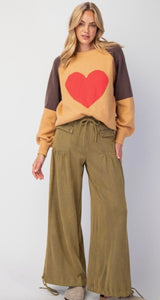 Mineral Washed Terry Knit Wide Legged Pants In Olive