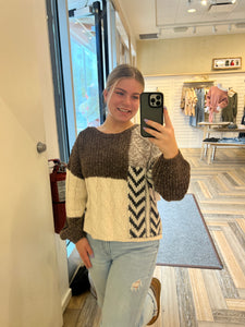 Colorblock Chevron Cable Knit Sweater