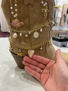 Boot Charm Gold Charms With Hearts, Horse, Cross, Bow and Pearls