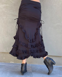Black Midi  skirt - Ruffle Skirt - Bodycon skirt
