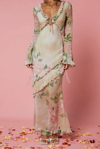 Bohemian Maxi Dress Floral. Long sleeve maxi.