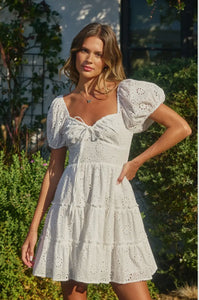 White Eyelet Baby Doll Mini Dress | Graduation & Party Dress Ria Bleu Small White Eyelet Baby Doll Mini Dress | Graduation & Party Dress Ria Bleu Small