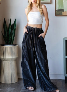 Drawstring wide legged black pants