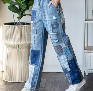 Mineral Washed Jeans patchwork