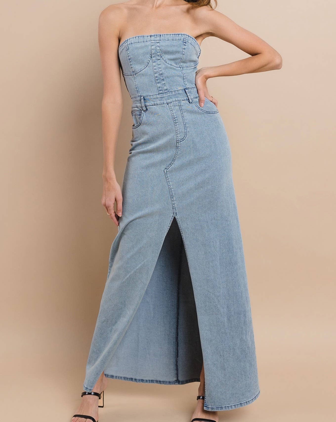 Tati Denim Jean Dress - Maxi Strapless