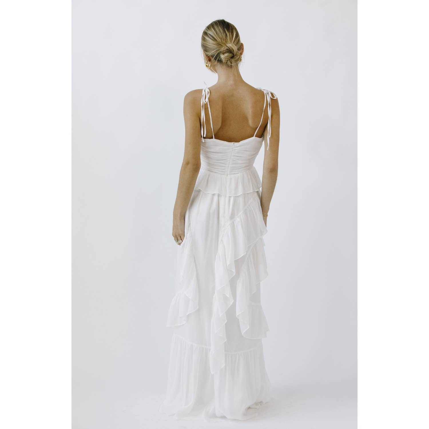 Raina Ruffled White Maxi Dress- LAST ONE!