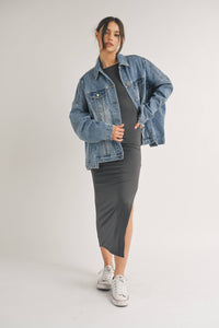 Denim Jacket Oversized / Jean Jacket With Front Double Pocket