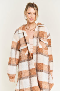 Fuzzy plaid teddy jacket Plus Size Available