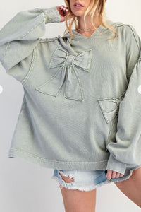 Sweatshirt Pullover Hootie Terry WIth Bow Patches For Women - Mineral Washed By Easel