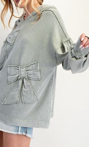 Sweatshirt Pullover Hootie Terry WIth Bow Patches For Women - Mineral Washed By Easel