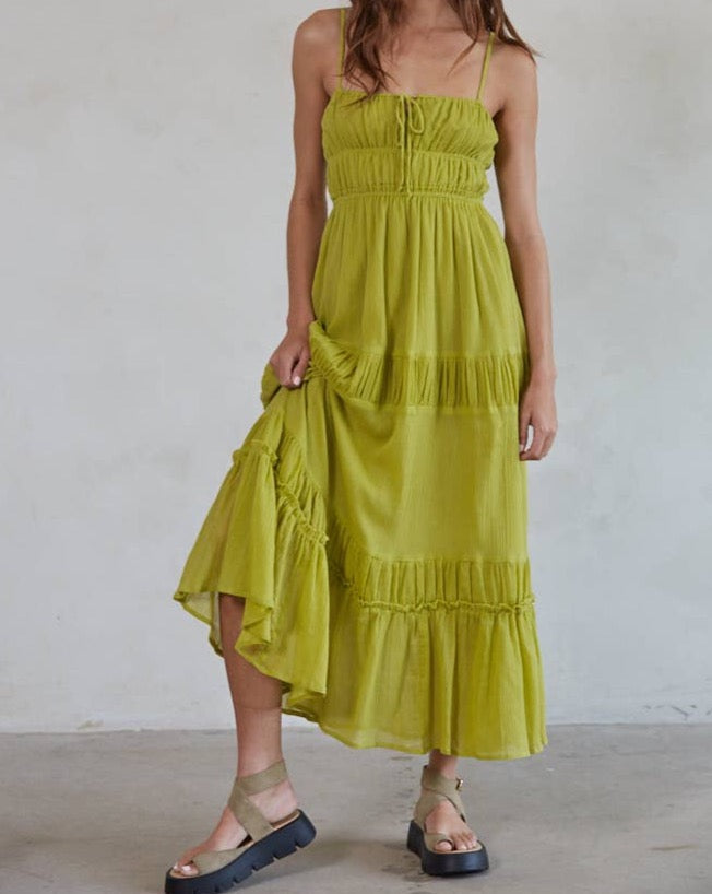 Amara Flare Midi Summer Dresses: Lime Green