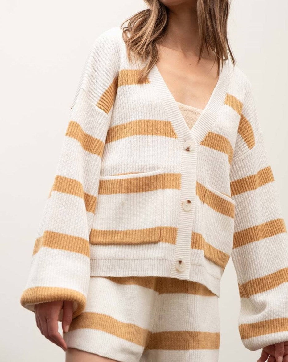 Striped Lounge Sweater Short Set: Mustard and Crème LAST ONE!