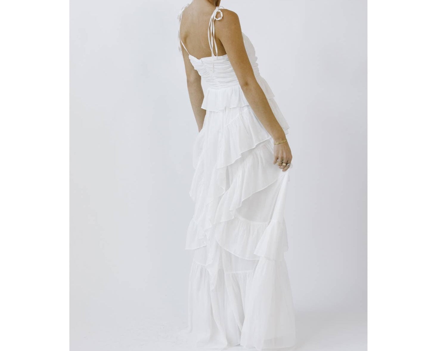 Raina Ruffled White Maxi Dress- LAST ONE!