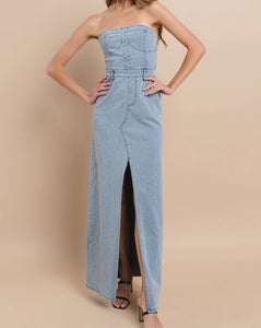 strapless jean dress