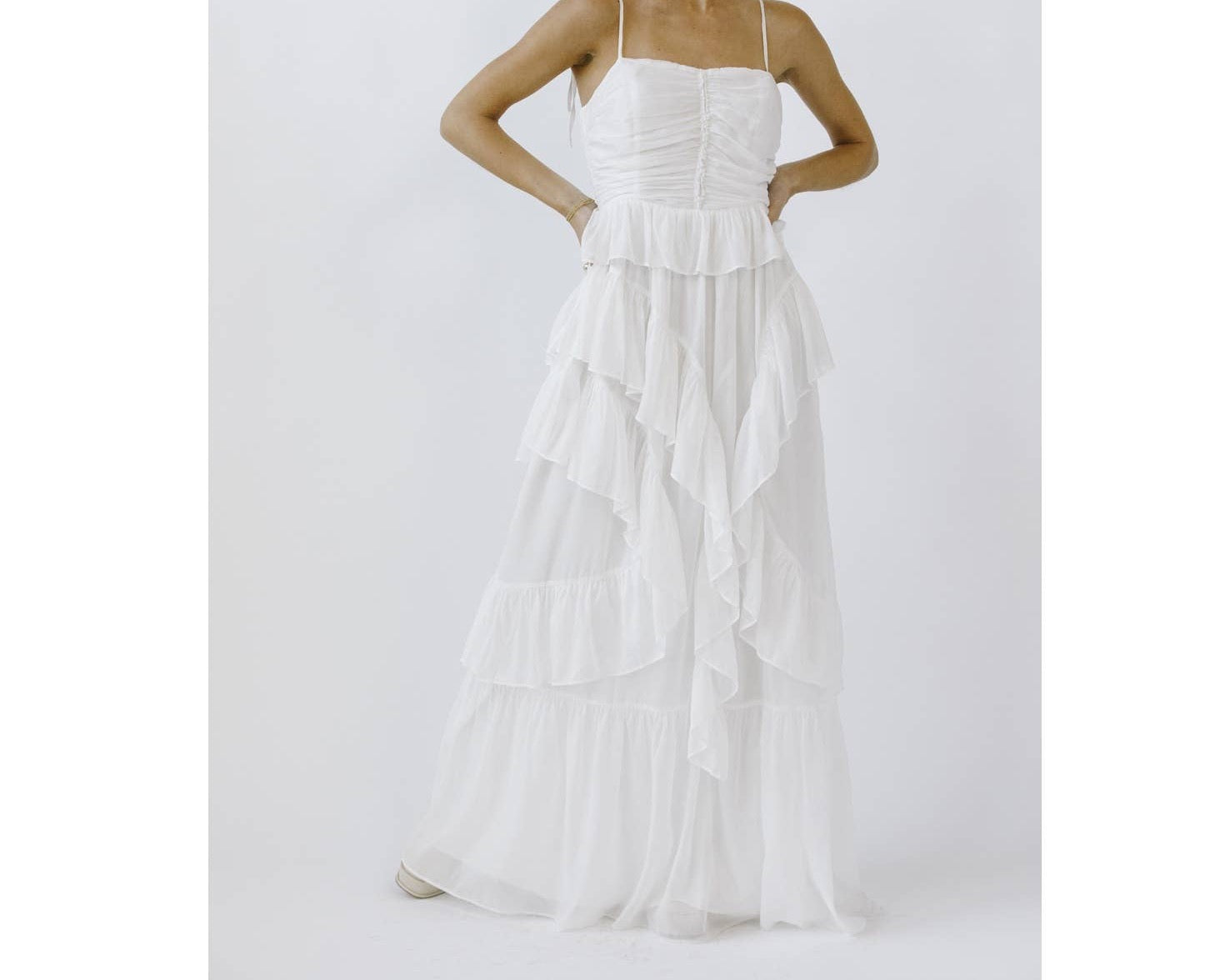 Raina Ruffled White Maxi Dress- LAST ONE!