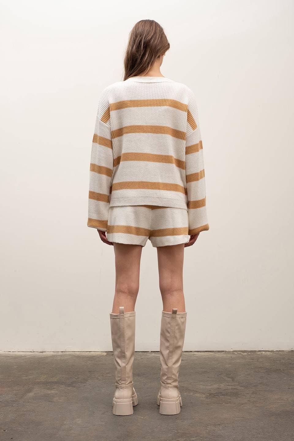 Striped Lounge Sweater Short Set: Mustard and Crème LAST ONE!