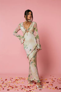 Trendy Online Boutique Bohemian Dress Bo ho Dress at the best online trendy online boutique. Long sleeve maxi.